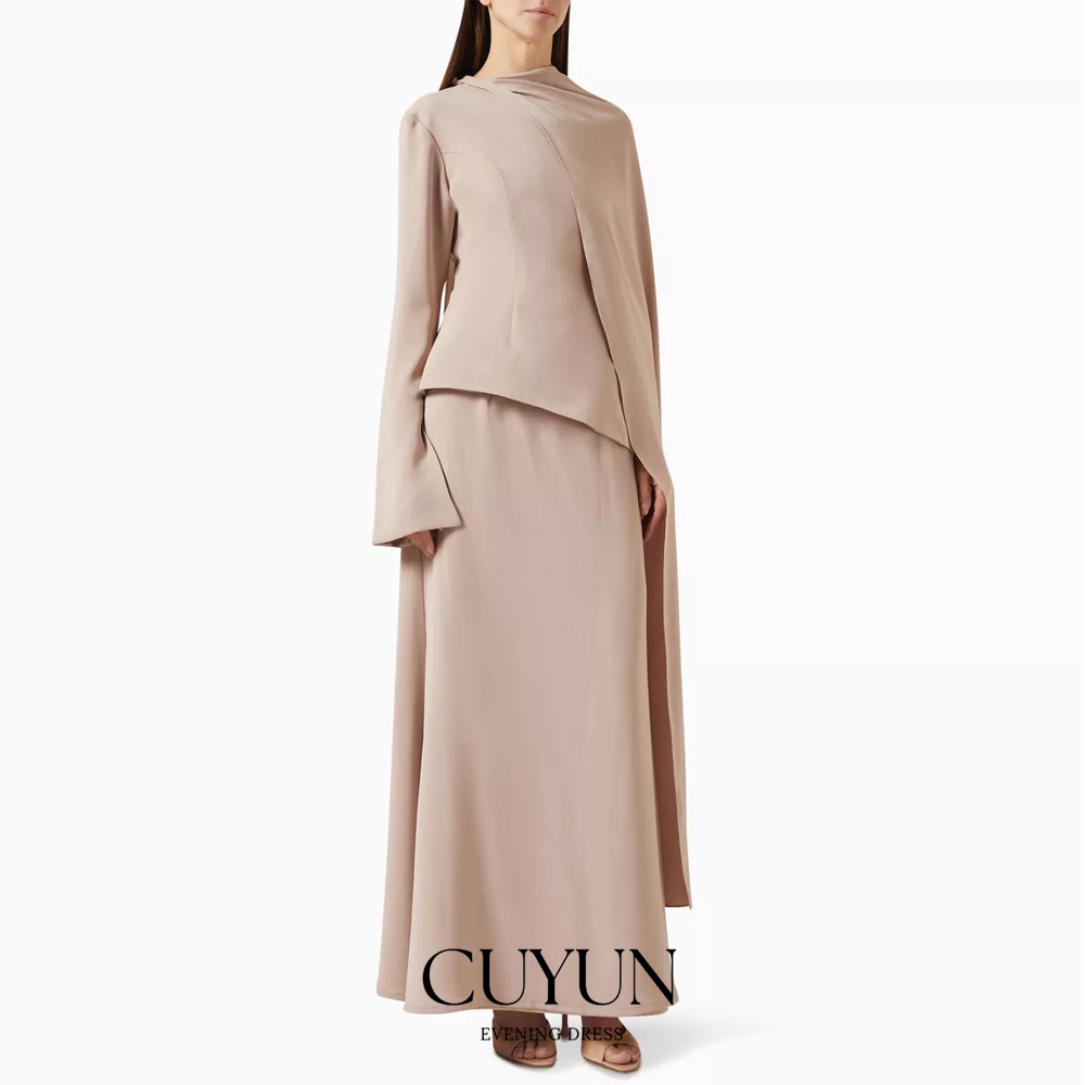 Women'S Formal Wear For Wedding Guest - ชุดราตรีสีกากีแบบเรียบง่าย ความยาวระดับข้อเท้า แขนยาว ดีไซน์หรูหรา สำหรับงานพรอม งานแต่งงาน