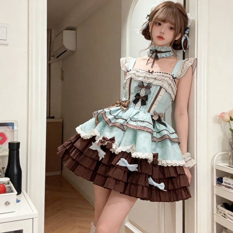 Shift Dress Sleeveless - ชุดเดรสสไตล์ญี่ปุ่นน่ารักแบบ JK สำหรับผู้หญิง พร้อมโบว์น่ารัก กระโปรงทรงเค้ก แขนกุด