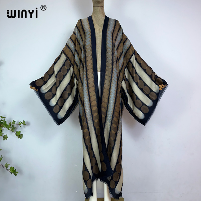 Young Women'S Formal Wear - ชุดกิโมโน WINYI ลายพิมพ์เรขาคณิตสำหรับฤดูร้อน ชุดคาฟตันชายหาดสำหรับผู้หญิง เสื้อคลุมคาร์ดิแกนสุดหรู ชุดแม็กซี่สำหรับวันหยุด