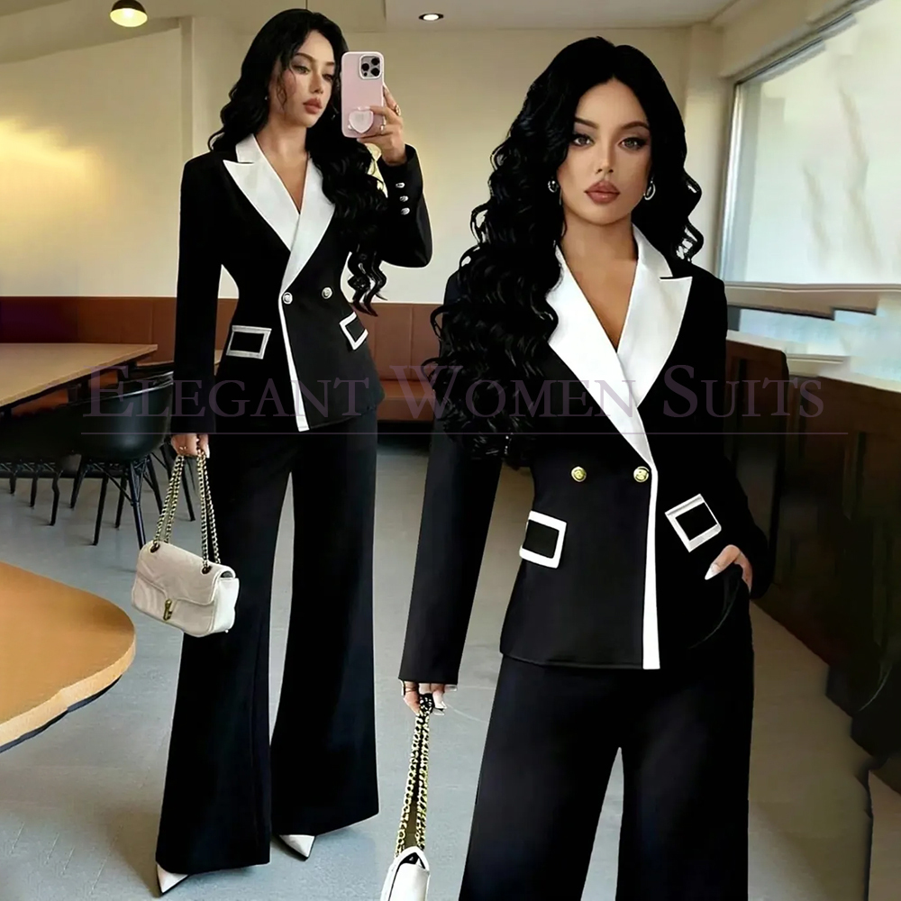Blazer Set Women Formal - ชุดสูทผู้หญิงสีดำสุดหรู 2 ชิ้น เสื้อแจ็คเก็ตและกางเกง ตัดเย็บตามสั่ง ชุดทำงานสำหรับสุภาพสตรี