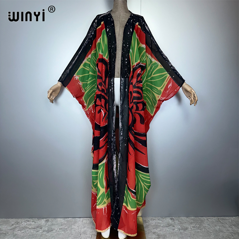 Young Women'S Formal Wear - ชุดกิโมโนพิมพ์ลายย้อนยุคสไตล์แอฟริกัน WINYI ชุดเดรสหลวมสำหรับผู้หญิง เสื้อคลุมคาร์ดิแกน ชุดชายหาด คาฟทัน