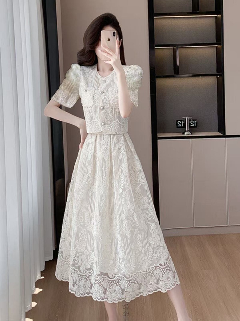 Young Women'S Formal Wear - ชุดเดรสผู้หญิงฤดูร้อนปี 2026 สไตล์ฝรั่งเศส กลิ่นอายหรูหรา ดีไซน์ทันสมัย พร้อมลูกปัดปักลายลูกไม้