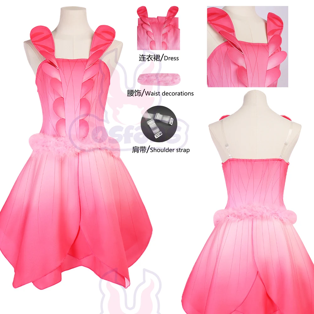Shift Dress Sleeveless - ชุดคอสเพลย์เอลิน่าจากภาพยนตร์ Fairytopia สีชมพู ดีไซน์เปิดไหล่ ไม่มีแขน สำหรับผู้หญิง