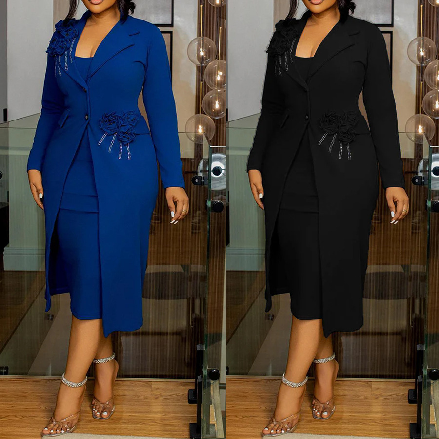 Formal Wear Gowns For Women - ชุดสตรีชุด 2 ชิ้นชุดชุดจับคู่สบายๆดอกไม้ V คอเสื้อสูทกลางลูกวัว Slip