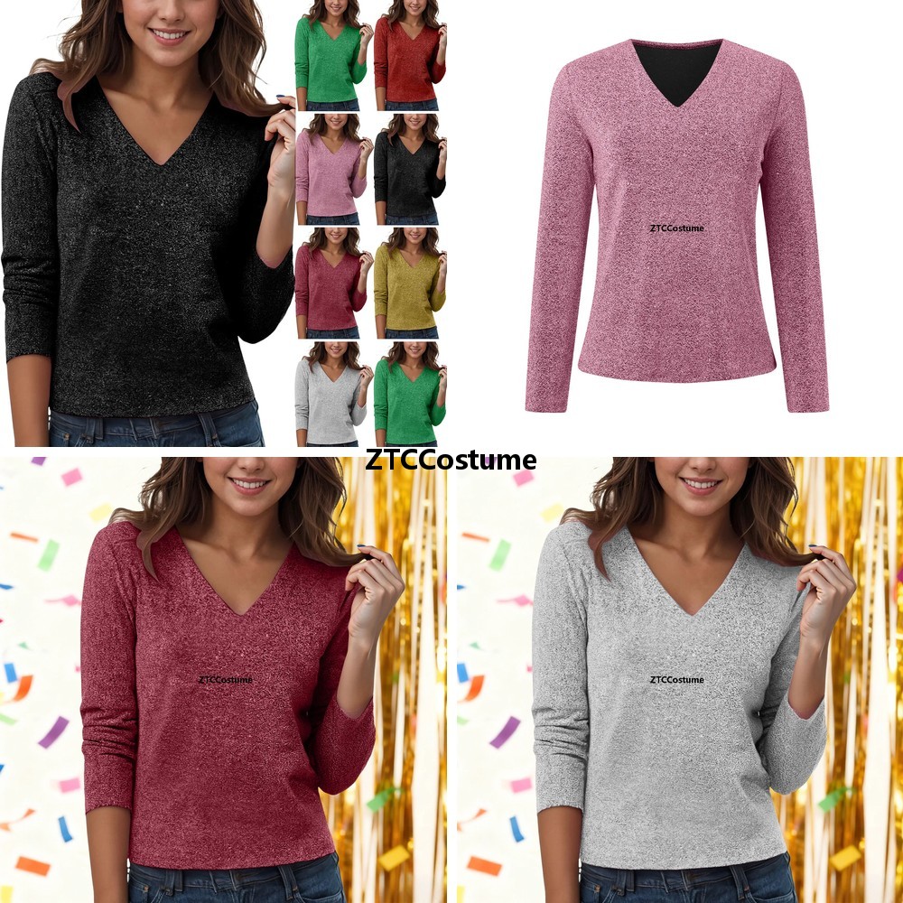 เสื้อคอวีแขนยาวประดับเลื่อมวิบ - Women Formal Blouses For Evening Wear บทวิจารณ์และราคา