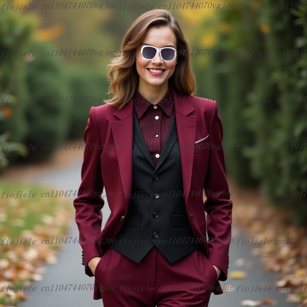 ชุดสูทผู้หญิงสีเบอร์กันดีและสี - Blazer Set Women Formal บทวิจารณ์และราคา