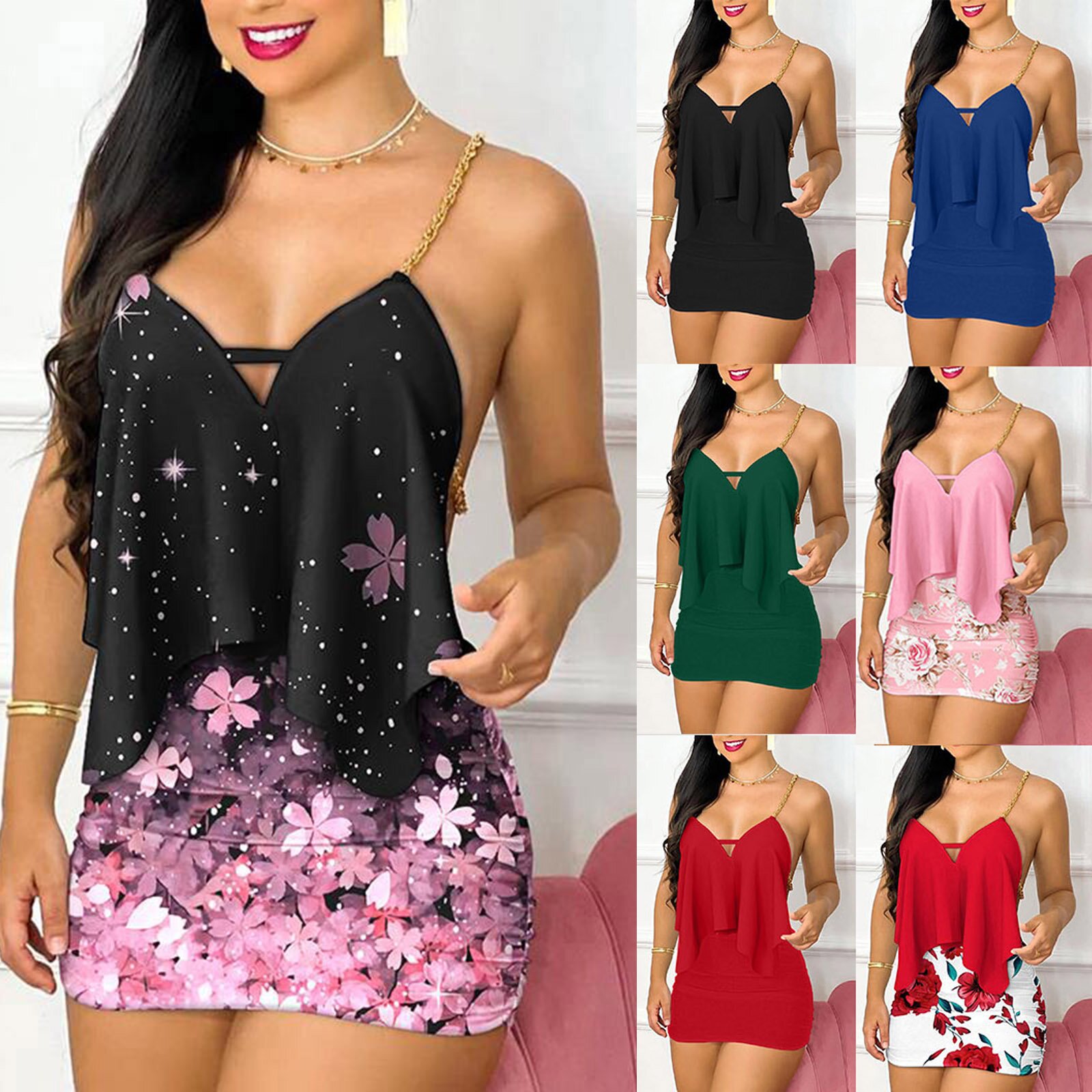 ชุดสตรีแฟชั่นฤดูร้อนดอกไม้พิมพ - Shift Dress Sleeveless บทวิจารณ์และราคา