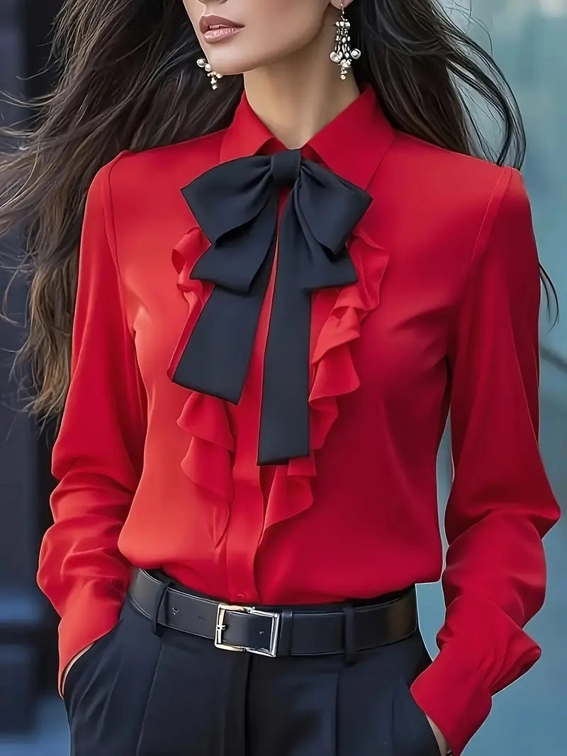เสื้อเบลาส์แขนยาวประดับโบว์ผูก - Women Formal Blouses For Evening Wear บทวิจารณ์และราคา