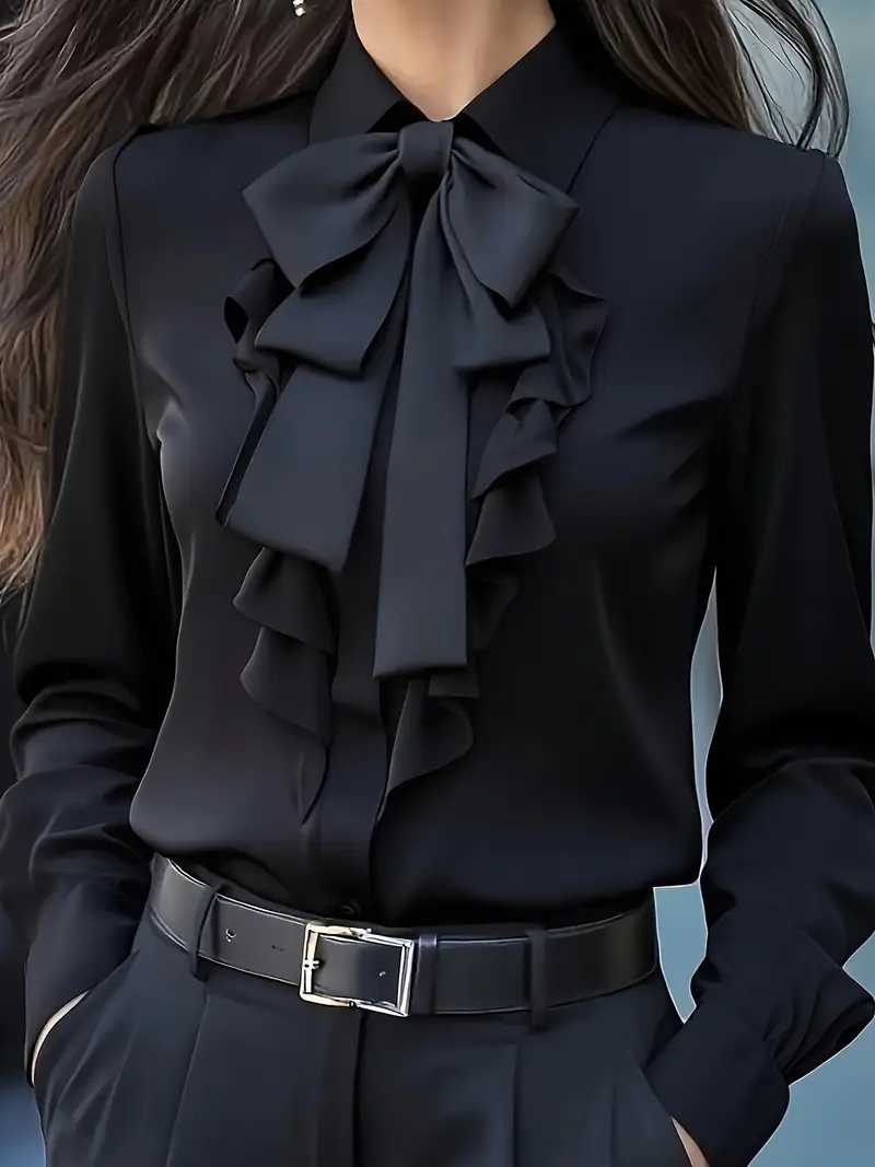 เสื้อเบลาส์แขนยาวประดับโบว์ผูก - Women Formal Blouses For Evening Wear บทวิจารณ์และราคา