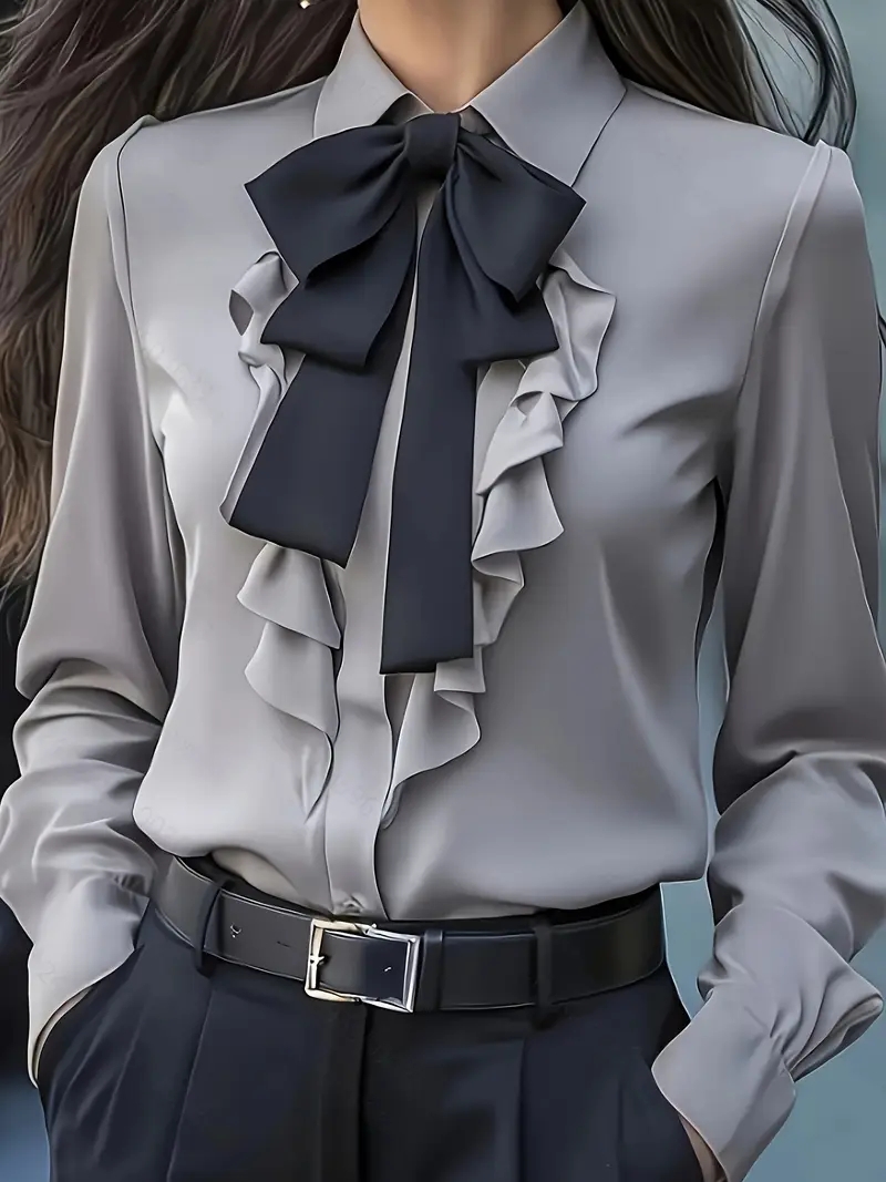 เสื้อเบลาส์แขนยาวประดับโบว์ผูก - Women Formal Blouses For Evening Wear บทวิจารณ์และราคา
